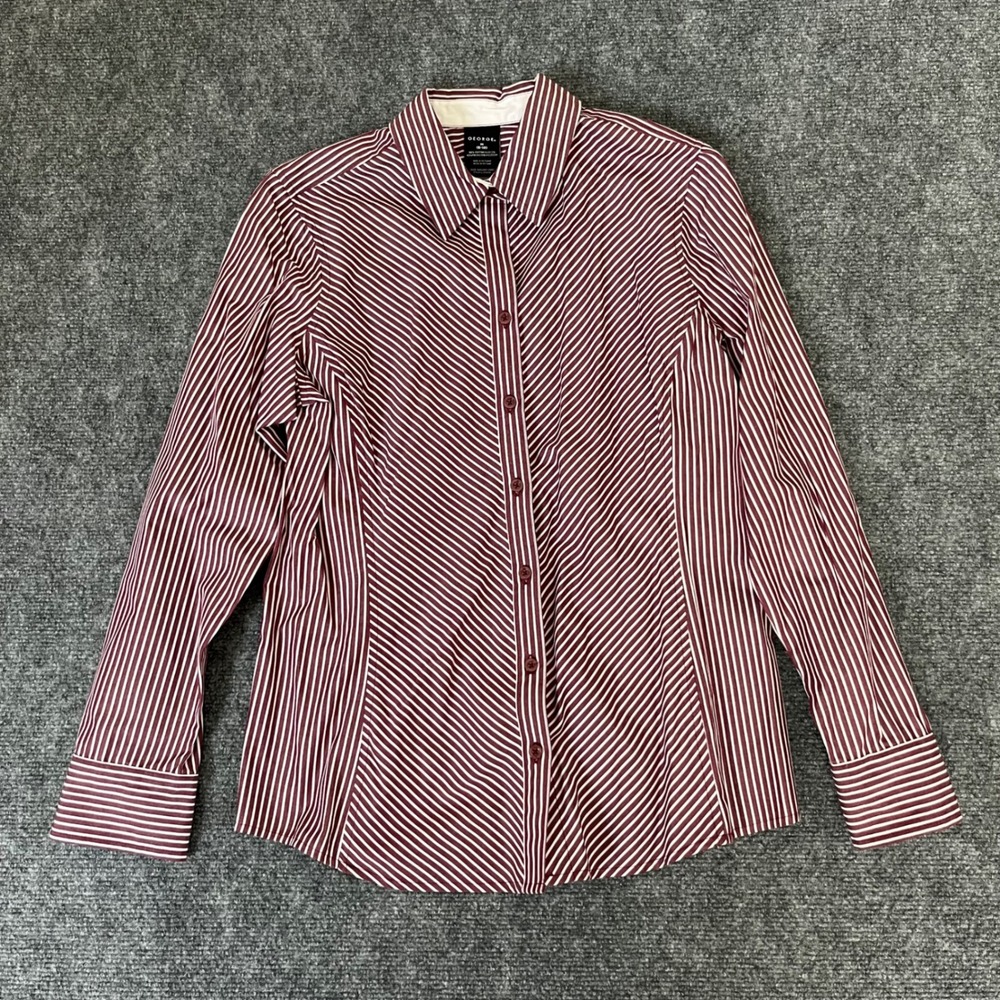 George Womens Burgundy White Striped Button Down Shirt Size M 8-10 CL33S406